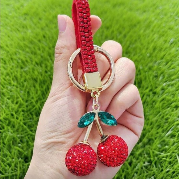 Accessories - Red Cherry Keychain with Gold Accents